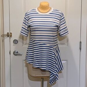 GUC Uniqlo x JW Anderson L Blue and White Striped Asymmetrical Cotton Tee